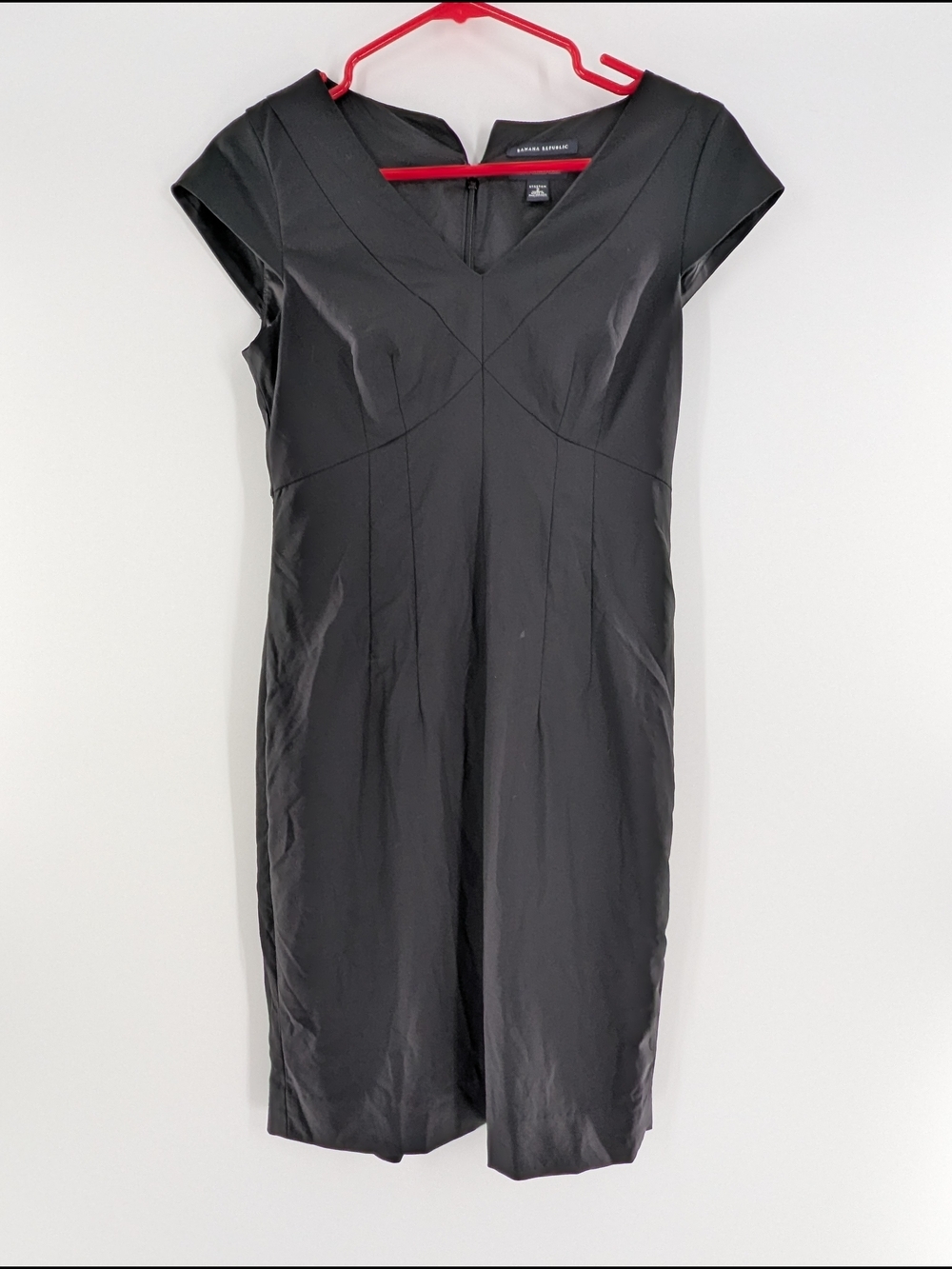 Banana Republic Italian Yarn Cap-Sleeve Midi Sheath Dress Wool 2 Black Stretch